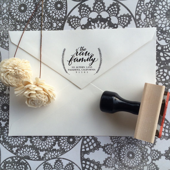 Hochzeit - Address Stamp / Calligraphy Stamp / Wedding Stamp / Wedding Invitations / Housewarming Gift / Christmas Stamp / Save the Date / Wreath Stamp