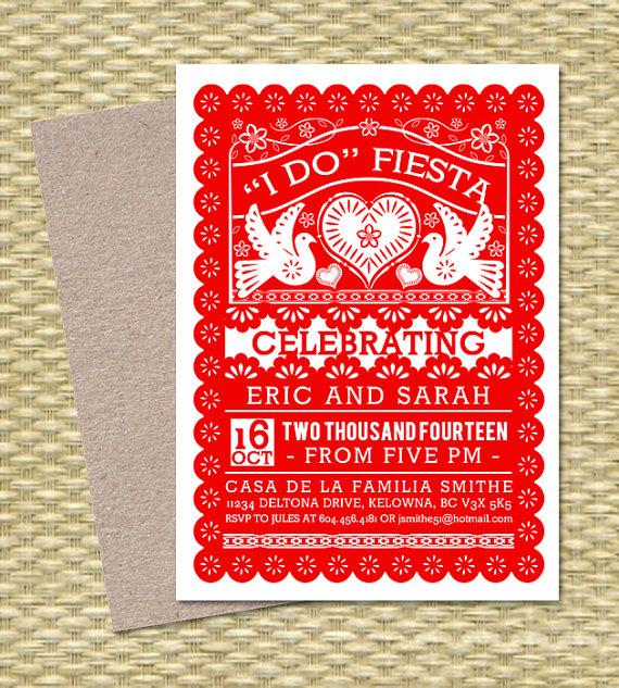Hochzeit - Papel Picado I Do FIESTA Invitation Couples Shower Fiesta Engagement Party Fiesta Invitation Rehearsal Dinner, Any Event, ANY COLORS