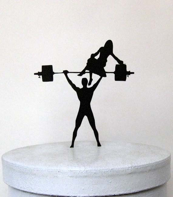 Wedding - Wedding Cake Topper - Your Man is Strong! Weight lifting Groom silhouette