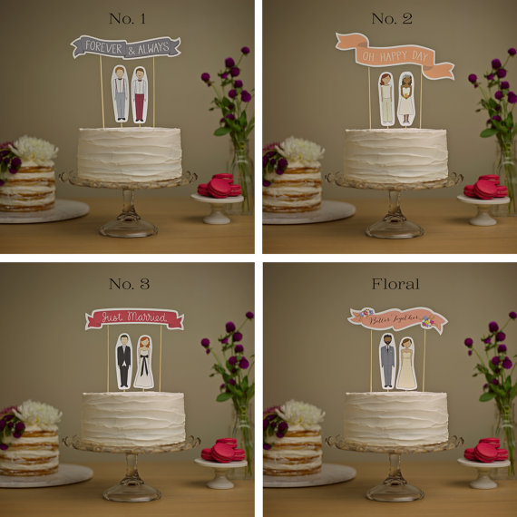 Hochzeit - Wedding Cake Topper Set - Common Phrases Banner / Bride and/or Groom Cake Toppers