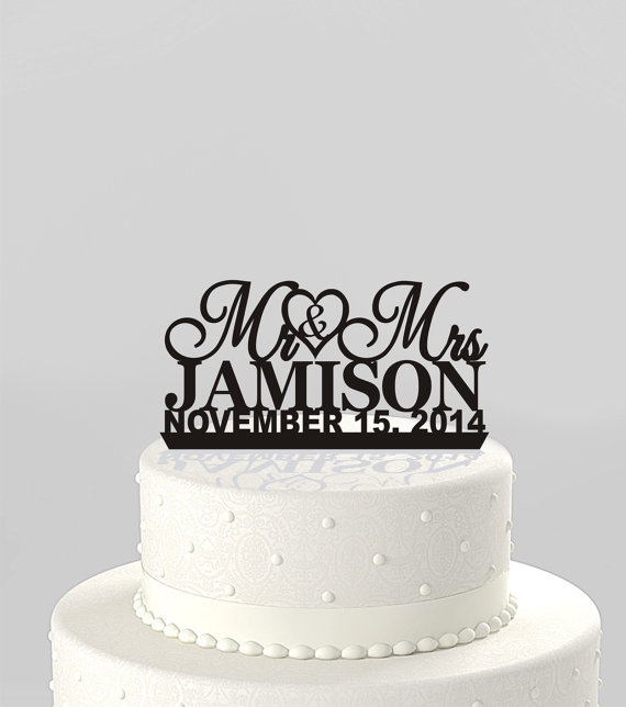 زفاف - Wedding Cake Topper Mr and Mrs Personalized with Last Name and Date, Acrylic Cake Topper [CT31mm]