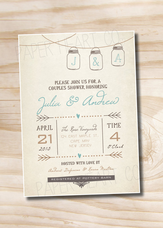 زفاف - Mason Jar Invitation Couples Shower Bridal Shower Baby Shower Invitation - digital design file