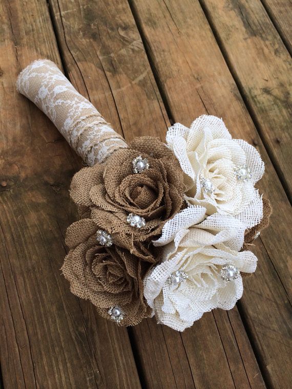Свадьба - Large Burlap Bouquet - Shabby Chic Wedding - Rustic Wedding - Rustic Bouquet