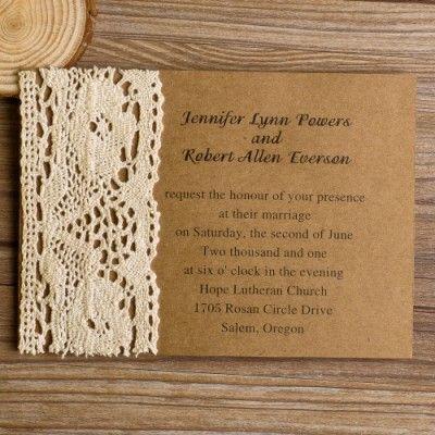 Hochzeit - Vintage Lace Craft Paper Wedding Invites EWLS004