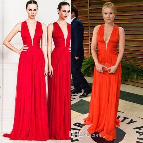 Wedding - Formal 2015 Zuhair Murad Backless Evening Gowns Celebrity Red Carpet Dress Deep V Neck Ruffles Sweep Train A Line Chiffon Party Dresses Online with $96.76/Piece on Hjklp88's Store 