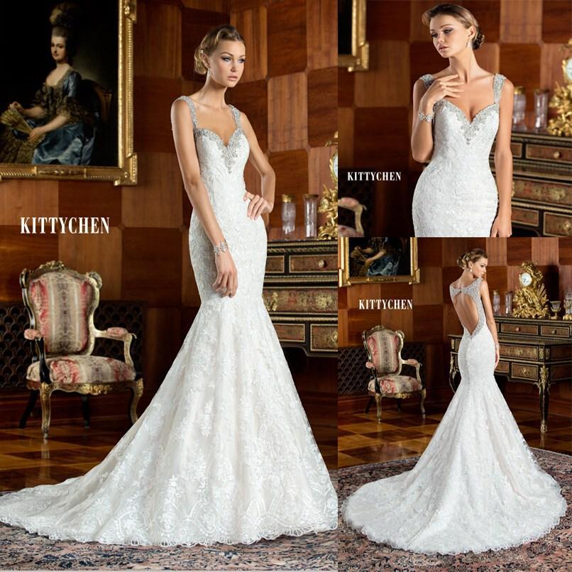 Wedding - 2015 New Arrival Kitty Chen Spaghetti Mermaid Wedding Dress Lace Crystal Beaded Sweetheart Backless Bridal Gown Wedding Dresses Online with $116.92/Piece on Hjklp88's Store 