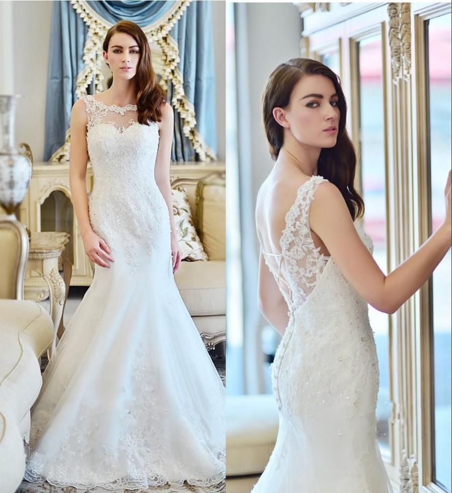 زفاف - Hot Selling Sexy Backless Mermaid Wedding Dresses 2015 Illusion Neckline Tulle Applique Beaded Winter Wedding Gowns Bridal Dress Online with $112.82/Piece on Hjklp88's Store 