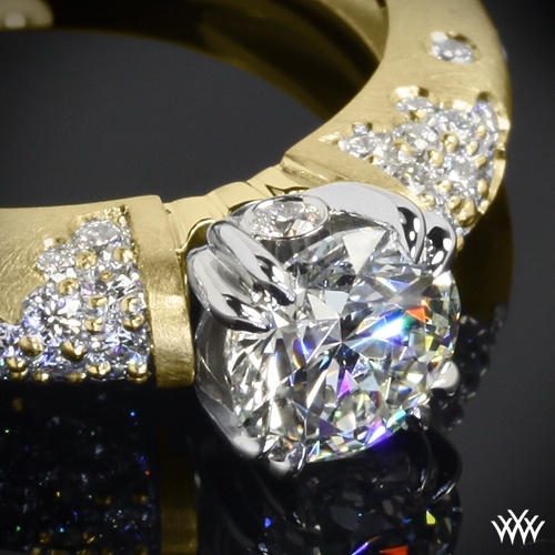 زفاف - 18k Yellow Gold With Platinum Head "Champagne U-Prong Domed Pave" Diamond Engagement Ring