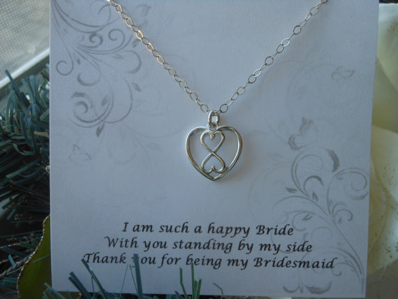 زفاف - Set of Three Heart Necklaces, 3 Bridesmaid Gifts, Sterling Silver Infinity Heart Necklace, Wedding Jewelry, Bridesmaid Card,Matron of Honor