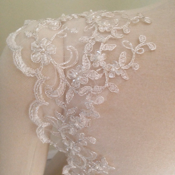 Hochzeit - Detachable Ivory Beaded and SilverLace Straps to Add to your Wedding Dress it Can be Customize