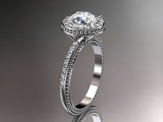 Mariage - 14kt  white gold diamond unique engagement ring,wedding ring ADER95