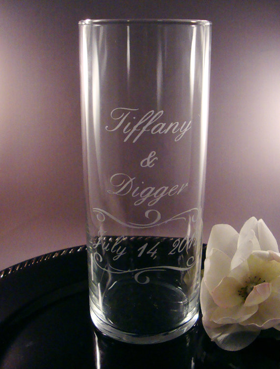 Mariage - Wedding Unity Candle Vase - Personalized Etched Glass Candle Vase w/ Floating Candle