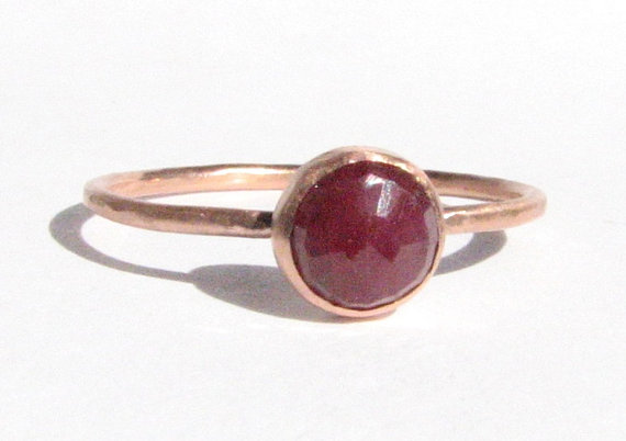 زفاف - Ruby & Solid Rose Gold Ring - Rose Cut Ruby Ring - Stacking Ring - Thin Gold Ring - Gemstone Ring - Engagement Ring - Gold - MADE TO ORDER.