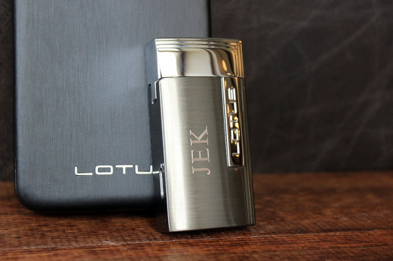 زفاف - Dark Gun Satin Lotus Torch Lighter and Cigar Cutter Combo Accessory: Personalized w/ Initials, Monogram, Engraved Groomsmen Gift
