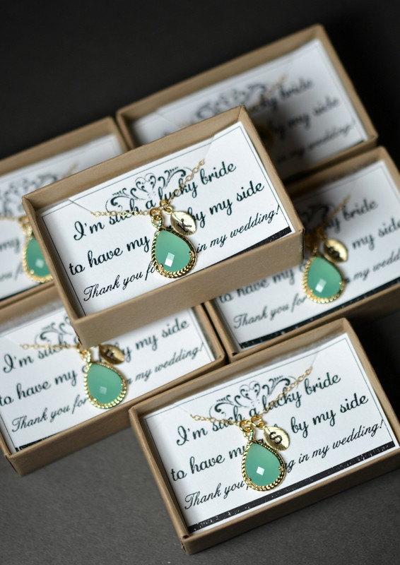 Свадьба - Mint opal green gold necklace ,Bridesmaid Wedding Bridal Bridesmaid Jewelry-Bridesmaid gifts ,personalized NECKLACE , monogrammed gifts