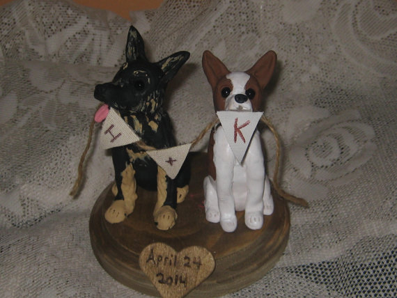 Wedding - Custom Made Dog  Wedding Cake Toppers with Bunting /Wood Burning/German Shepherd/ Cattle Dog/ Rustic Wedding/  Custom/personalized