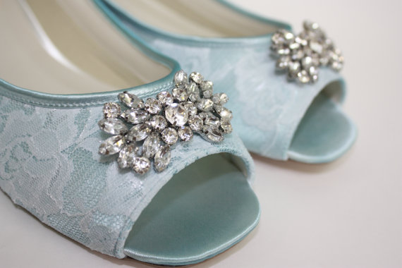 Hochzeit - Lace Flats Wedding Shoes Something Blue - Choose From Over 100 Colors - Comfortable Wedding Shoes - Ballet Flats - Lace Peep Toe Bridal Shoe