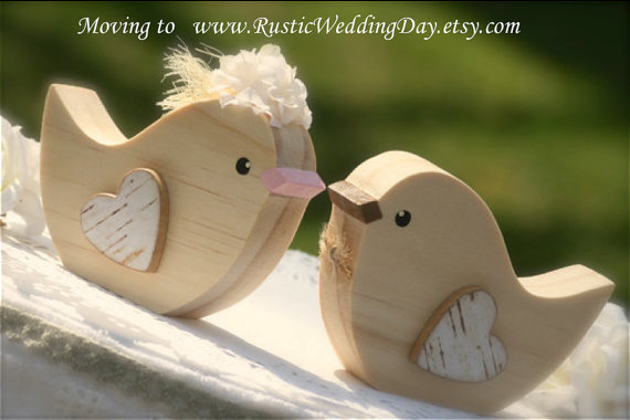 Wedding - Wedding Cake Topper Love Birds Woodland Wedding FLORAL Veil and JUTE Bow Tie
