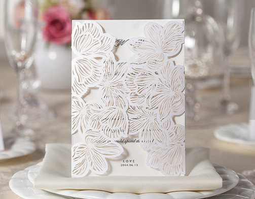زفاف - Floral laser cut ivory wedding invitation card