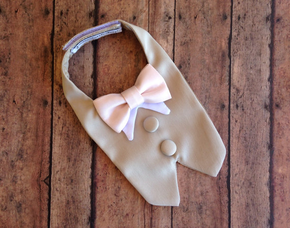 Hochzeit - Khaki Dog Tuxedo Bib (custom color bow ties)