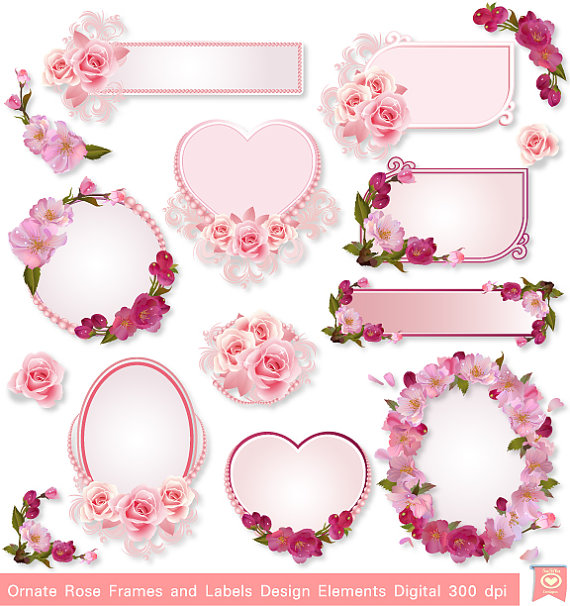 زفاف - INSTANT DOWNLOAD Ornate Rose Frames Labels Party Tags Wedding Invitation Elements Digital Clip art Magnet Stationary S693 Buy 1 Get 1 Free