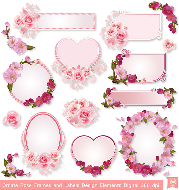 Mariage - INSTANT DOWNLOAD Ornate Rose Frames Labels Party Tags Wedding Invitation Elements Digital Clip art Magnet Stationary S693 Buy 1 Get 1 Free