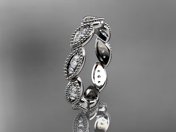 Свадьба - 14kt white gold diamond leaf  wedding ring,nature inspired jewelry ADLR241