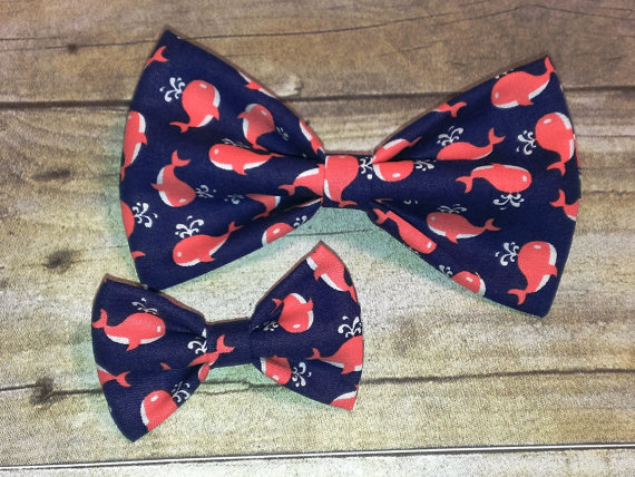Wedding - Coral Whales Bow Tie, Clip, Headband or Pet