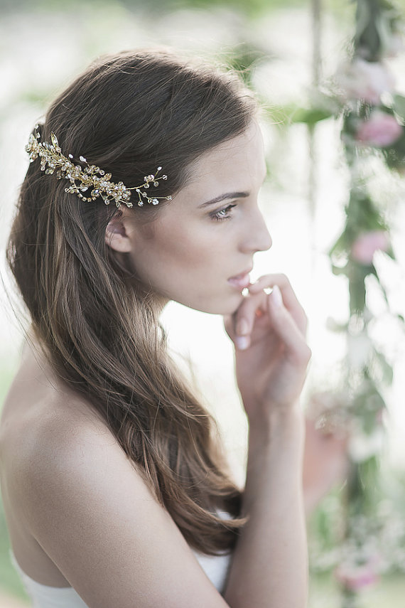 زفاف - Crystal Hair Comb ,Golden Shadow Swarovski Hairpiece, Gold Hair Accessories ,Wedding Hair Comb ,Bridal Haircomb