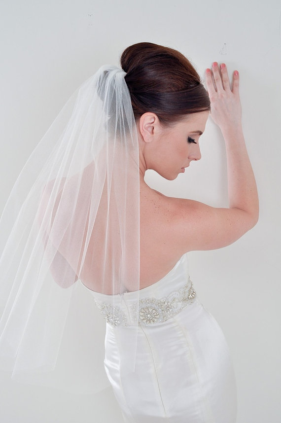 زفاف - Elbow Length raw edge tulle wedding veil