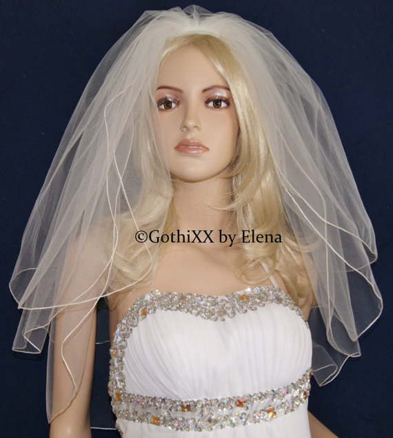 Mariage - Wedding Veil Elbow length Black Red Purple Pink Beige White Ivory 3 Tiers 54" Width 20" 25" 30" Length  19 Color choices