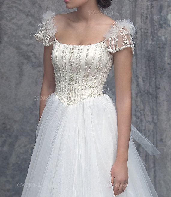 زفاف - Wedding Dress From Tulle And Embroidery Decor Fairy Wedding Dress Princess Gown Embroidery Dress Ball Gawn Wedding Dress - "Porrima"