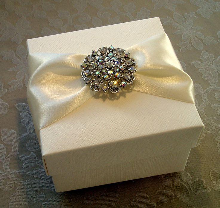 Wedding - Glittering Diamante Brooch Decorated Gift Box. Bespoke. Various Colour Options