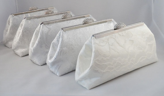 Свадьба - Wedding Party Gifts SALE! 5% OFF Set of 5 Silver Paisley Blackberry Purple, Sky Blue And Ivory Bridesmaid Gifts Bridal Clutch, Wedding Bag