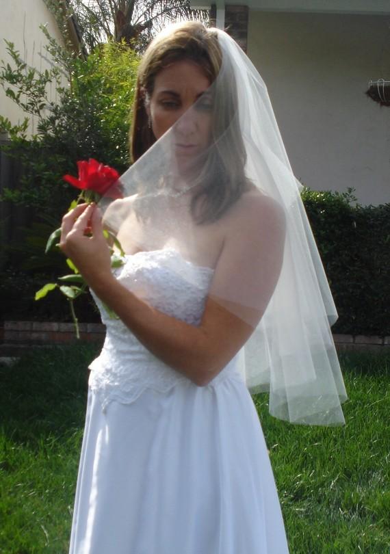Wedding - Two Tier Waist Length Raw Edge Circular Cut Wedding Veil, Ivory or White- READY TO SHIP in 3-5 Days