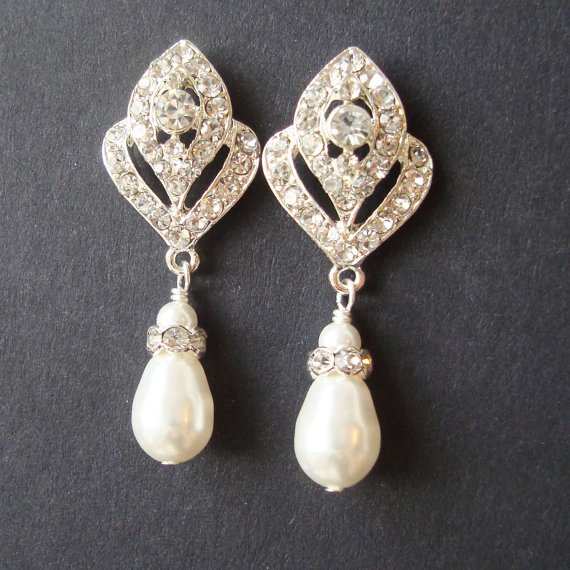 زفاف - Wedding Jewelry, Art Deco Bridal Earrings, Pearl Wedding Earrings, Vintage Style Bridal Jewelry, Rhinestone Earrings, IVANA