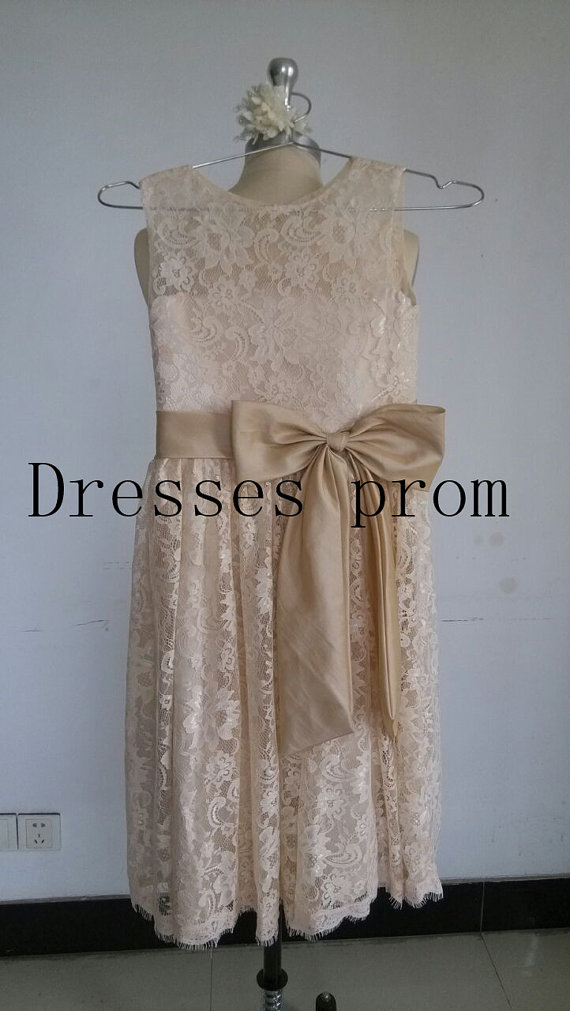 زفاف - On sale!!! champagne lace flower girl dress wedding flower girl dress wedding girl dress lace flower girl dresses with sash/bow
