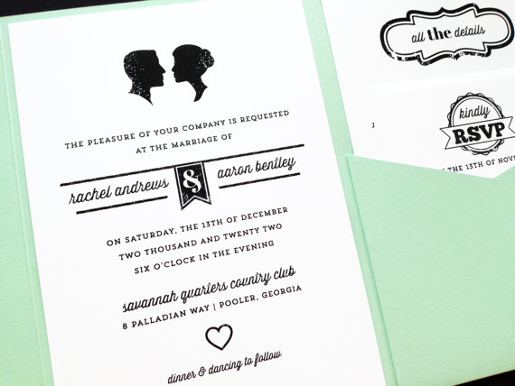 Hochzeit - Silhouettes Pocketfold Wedding Invitation - Wedding Invitations - Pocketfold Invite - Wedding Invite