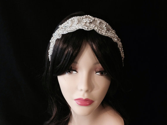 Hochzeit - Bridal Headband- Rhinestone Bridal Headband- Bridal Headpiece- Couture Rhinestone Bridal Headband