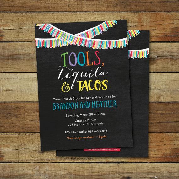 Свадьба - Tools, Tequila and tacos wedding shower invitation, co-ed wedding shower invite, tool shower, stock the bar shower, printable invitation