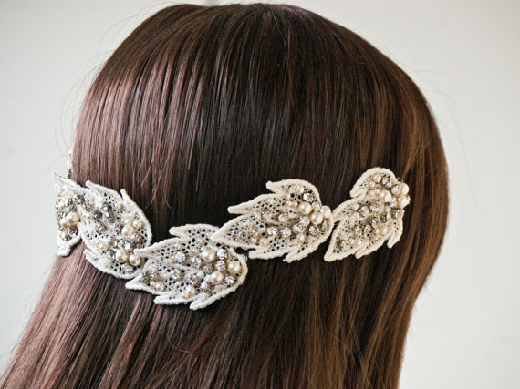 Wedding - Lace Headpiece, Grecian Wedding Headpiece, Bridal Hair Piece, Bridal Halo, Bridal Hair Accessories