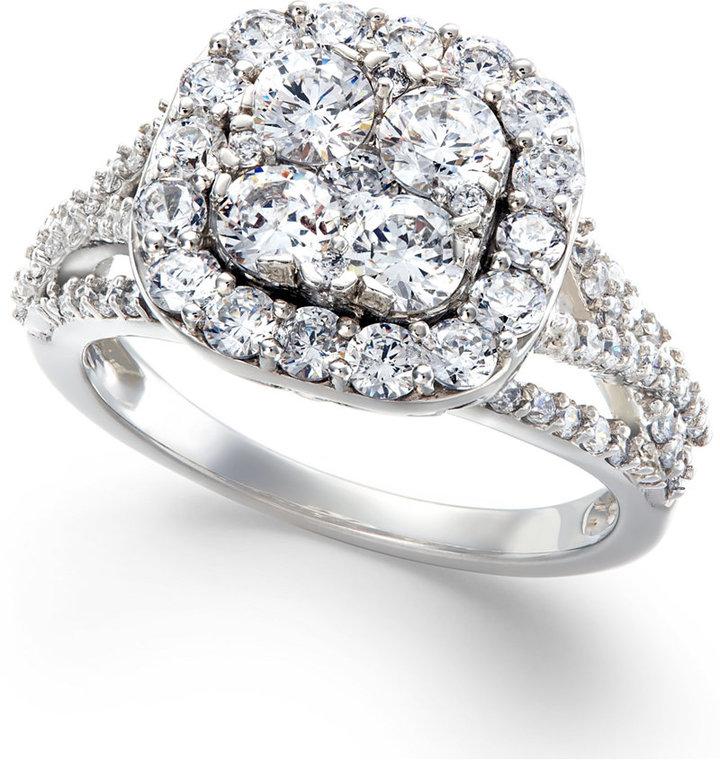 Mariage - Certified Diamond Halo Cluster Engagement Ring in 14k White Gold (2 ct. t.w.)