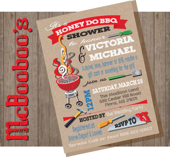 Wedding - Honey Do Barbecue BBQ Couples Shower Party Invitations on a kraft paper background