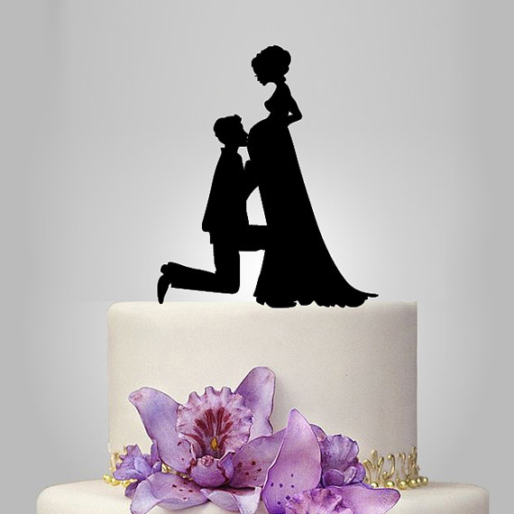 Mariage - pregnant Bride and Groom silhouette wedding Cake Topper,  acrylic Wedding Cake Topper,  funny cake topper, unique wedding Cake Topper