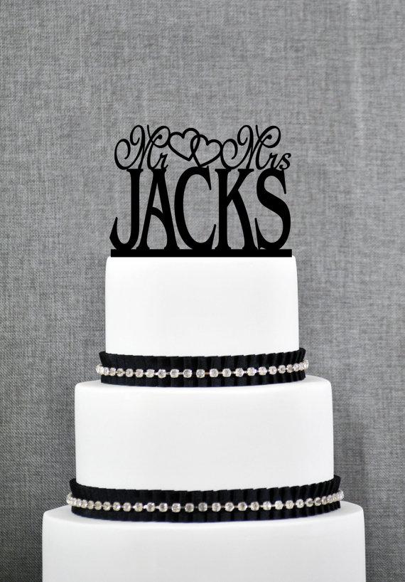 Mariage - Mr and Mrs Last Name Wedding Cake Topper with Hearts, Mr and Mrs Cake Topper, Custom Wedding Cake Topper, Elegant Wedding Topper- S009