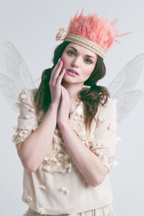 زفاف - Pink feather headband, wedding hairpiece, flapper feather crown