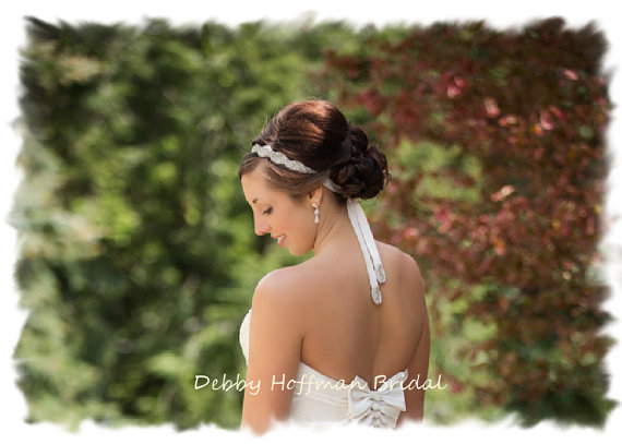 Hochzeit - Jeweled Wedding Headband, Rhinestone Bridal Headband, Jeweled Head Piece, No. 1126HB2, Beaded Crystal Headband, Ribbon Headband