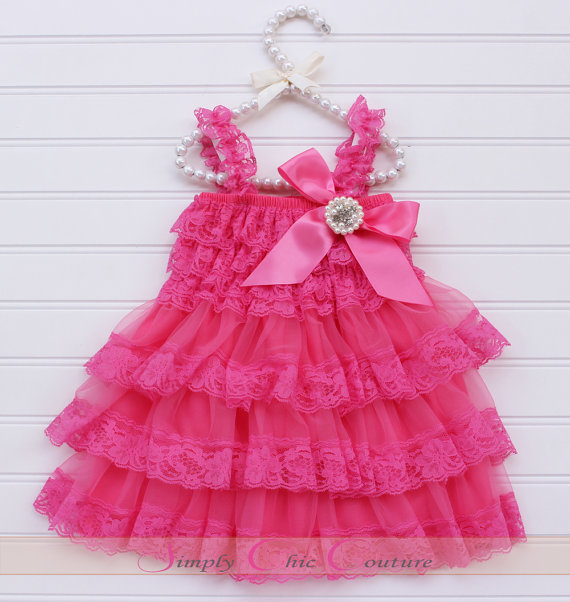 Hochzeit - Hot Pink Lace Rustic Flower Girl Dress, Pink Lace Dress, Flower Girl Dress, Country Chic Flower Girl Dress, Rustic Lace Wedding Dress