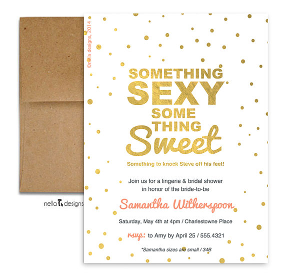 Mariage - Wedding Shower Invitation, Bridal Shower, Lingerie Shower Invite, Something Sexy Something Sweet, Gold Foil