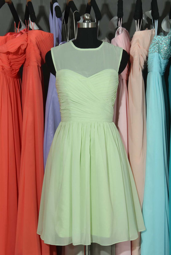 Wedding - Sage Bridesmaid Dress, Sage Chiffon Bridesmaid Dress, Short Bridesmaid Dress, Cheap Bridesmaid Dress